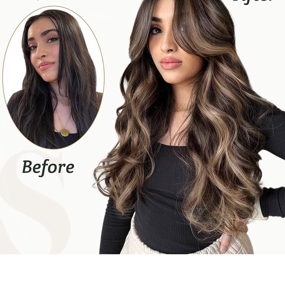 Real human Hair Extensions Chocolate Brown Mix Caramel Blonde Sewed in 18inch - Picture 5 of 5